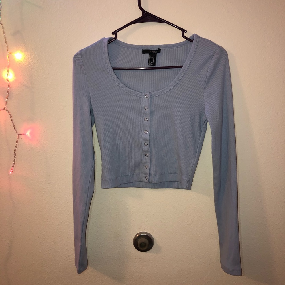 Blue Long Sleeve Crop Top